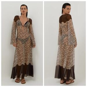 New Caroline Constas Lidi Poeme Long Tunic Kaftan Beach Swim Cover-Up XSmall NWT